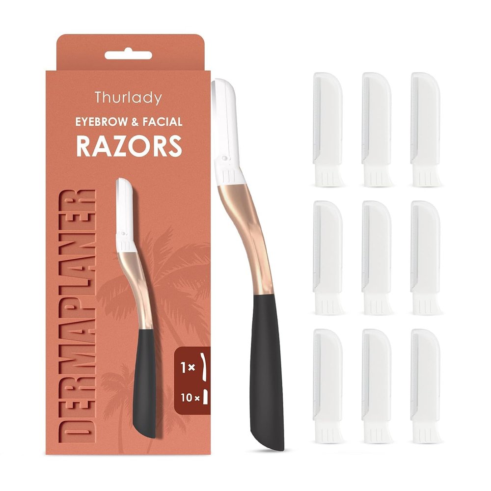 THURLADY Dermaplane Razor for Women Face, 1 Handle + 10 Refills, Rose Gold