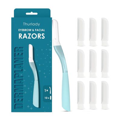 THURLADY Dermaplane Razor for Women Face, 1 Handle + 10 Refills, Teal
