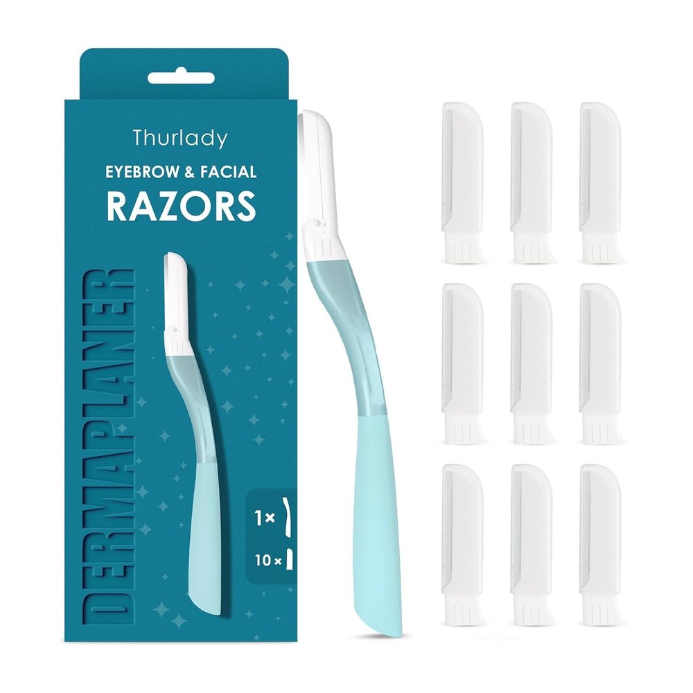THURLADY Dermaplane Razor for Women Face, 1 Handle + 10 Refills, Teal