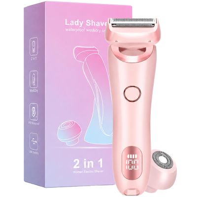 2-in-1 Electric Shaver for Women, Electric Razor for Womens Legs Underarm Face Pubic Hairs, Body Hair Trimmer for Women and Men, at-Home Hair Remover for Armpits, Legs, Face, and Bikini Line
