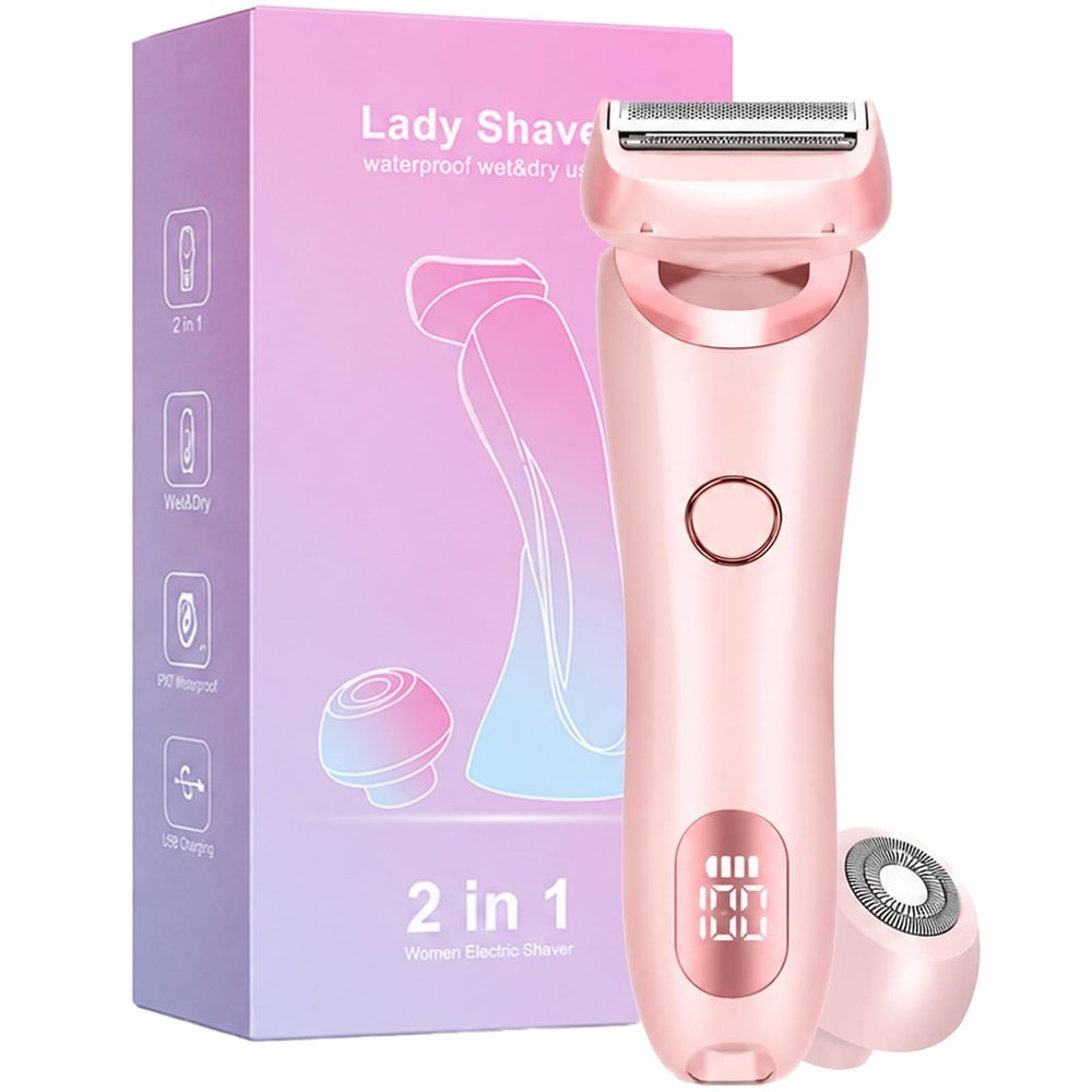 2-in-1 Electric Shaver for Women, Electric Razor for Womens Legs Underarm Face Pubic Hairs, Body Hair Trimmer for Women and Men, at-Home Hair Remover for Armpits, Legs, Face, and Bikini Line