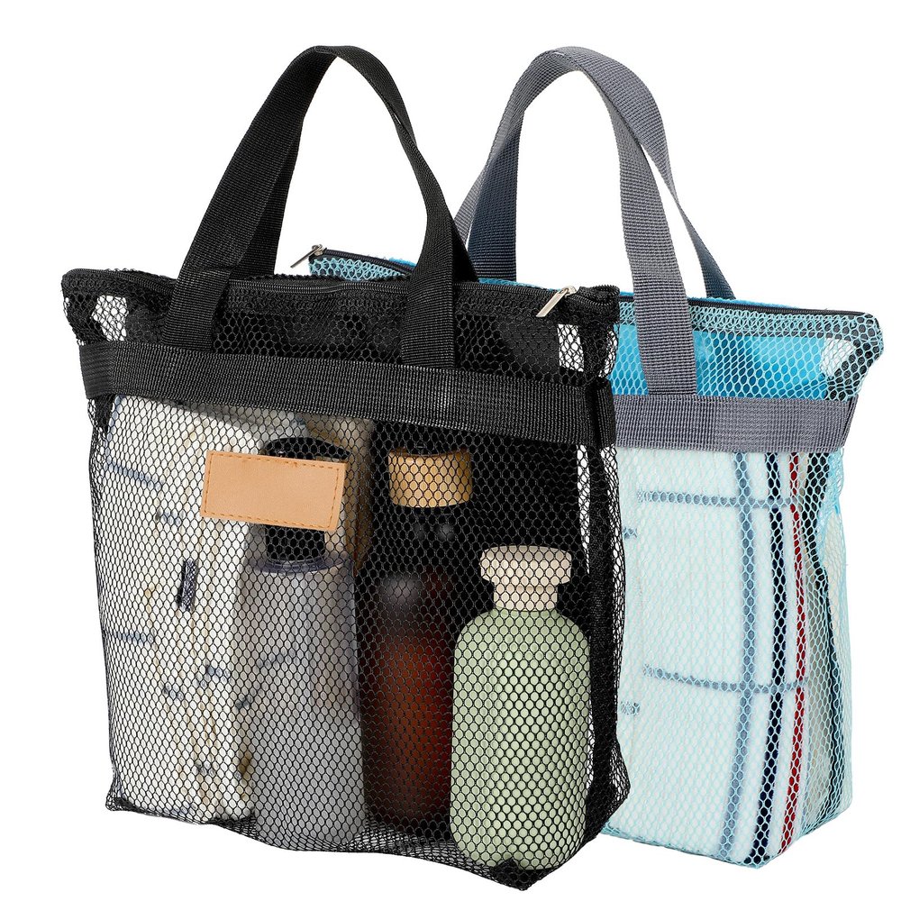 Chsoejuf 2 Pack Shower Caddy Portable Mesh Toiletry Bag with Handle 12x11in
