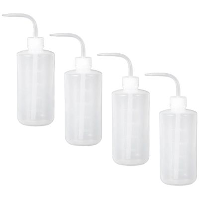 Sacolin 4 Pack 16.9 fl oz / 500 ml Squeeze Bottle for Plants, Curved Nozzle, Precision Watering, Indoor Plants, Fertilizer Mixing & Cleaning