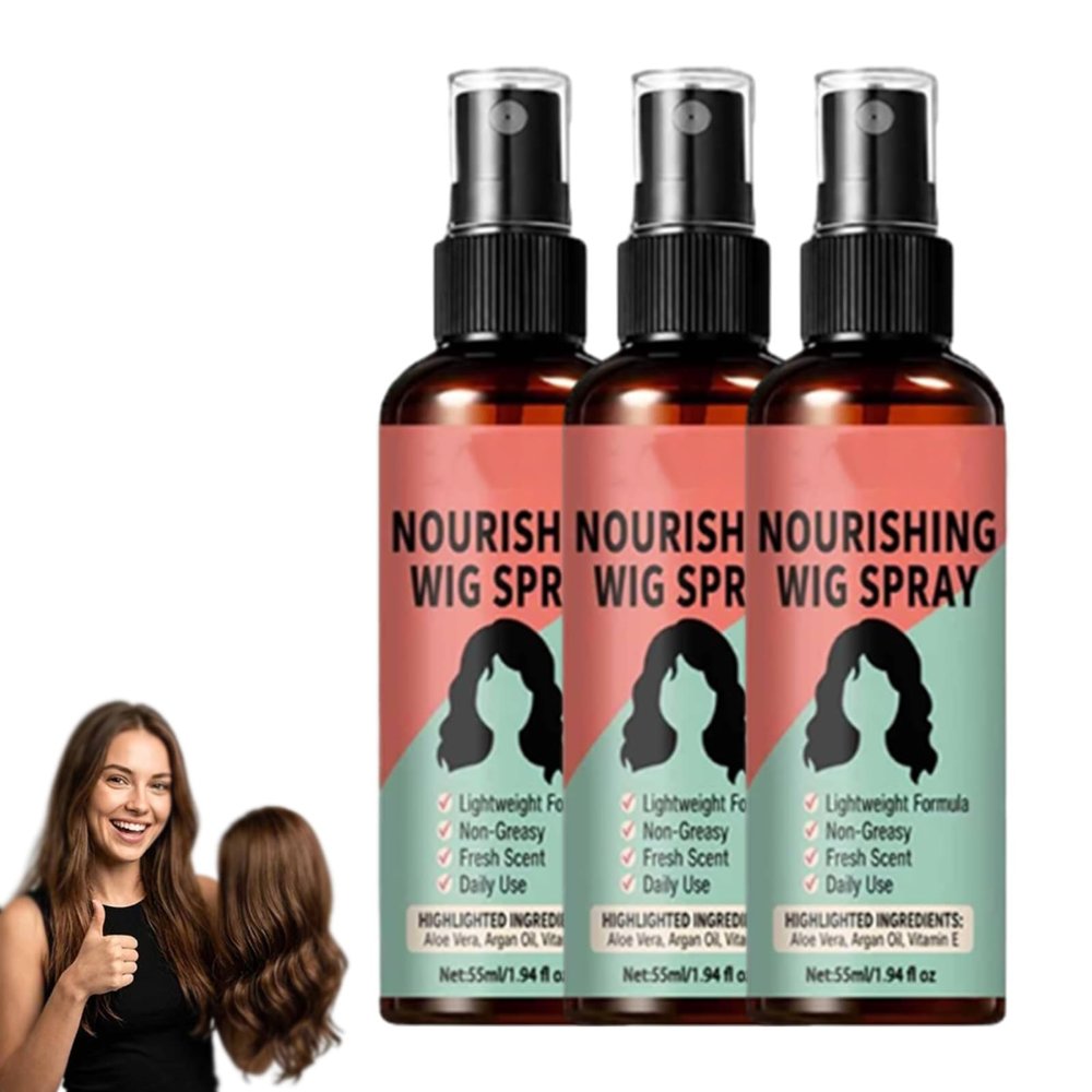 Lightweight No-Rinse Nourishing Wig Spray, Nourishing Wig Spray, One Spray, Frizz Turns Silky Instantly, Leave-In Conditioner for Synthetic & Human Hair Wigs3PCS