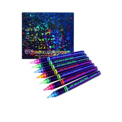 UV Body Paint Pens, Glow in The Dark Neon Markers, 8/12/18 Color of Single Tip & 6/8/9 Sticks of Dual Tip, Washable Skin Safe Temporary Tattoo Kit for Party Halloween Rave (8 color 1 tip)
