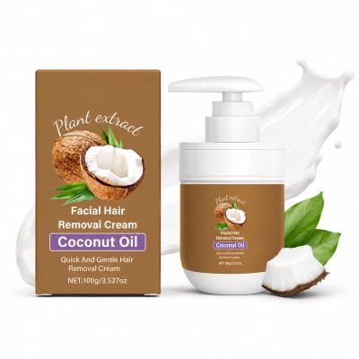 Coconut Oil Facial Hair Removal Cream for Women, Gentle Depilatory Cream for Upper Lip, Chin & Face, Moisturizing Hair Remover with Coconut Oil & Aloe Vera, Suitable for Most Skin Types, 3.53 oz (1)