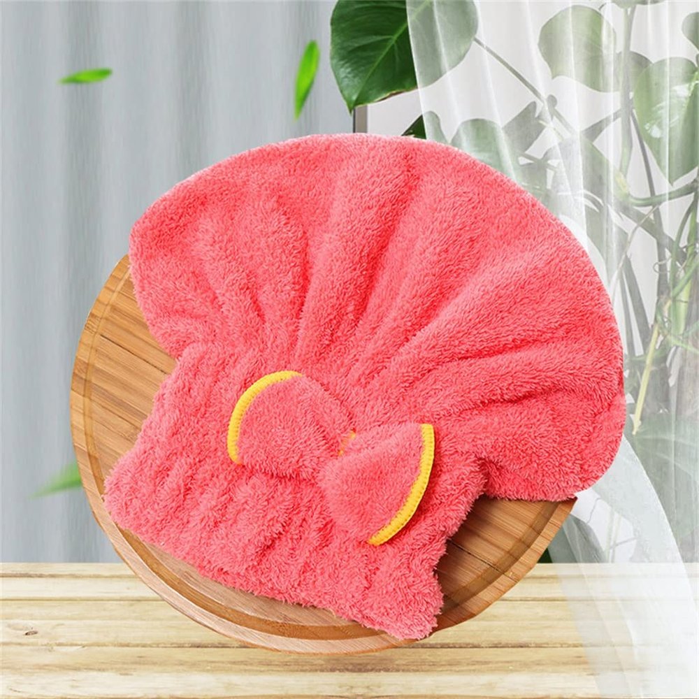 KHMCRSDO Coral Fleece Dry Hair Cap Absorbent and Easy to Bow Shower Bathroom Wipe Towel