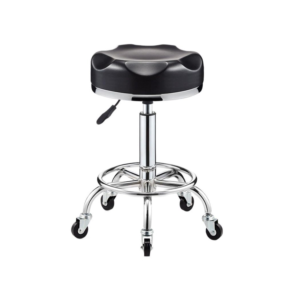 HONKEWN Round Swivel Stools with Wheels and Foot Rest Heavy Duty Hydraulic Rolling Stool, for Spa Salon Massage Work(Black)