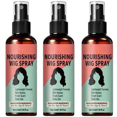 No-Rinse Nourishing Wig Spray for Synthetic & Human Hair Wigs Shine Frizz (3PCS)
