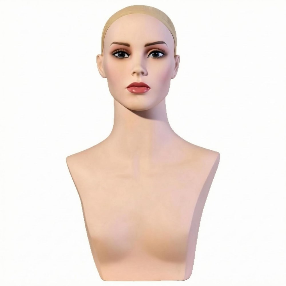 YWMJZEU Female Hairpiece Head Bust Minimalist Mannequin Head with Shoulders Smooth Surface