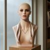 YWMJZEU Female Hairpiece Head Bust Minimalist Mannequin Head with Shoulders Smooth Surface view 3