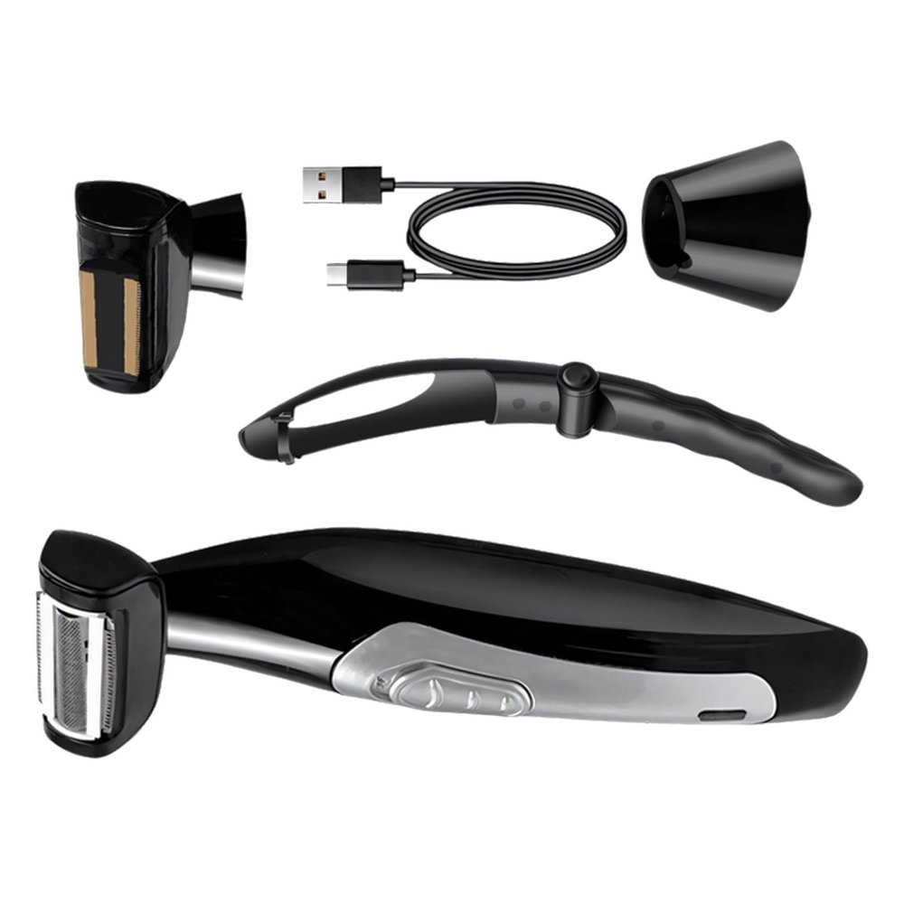 MIXIKE USB Rechargeable Electric Back Hair Trimmer with Foldable 46cm Handle for Men Waterproof and Detachable Heads