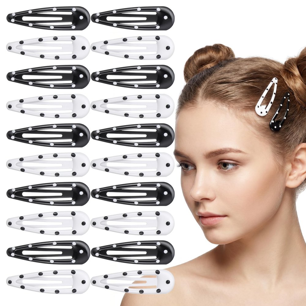 20 Pcs Polka Dot Hair Clips, Small Black White Polka Dot Snap Hair Clips