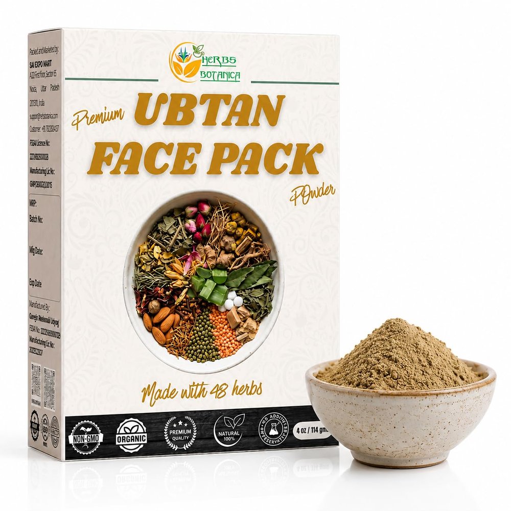 Herbs Botanica Ubtan Face Pack Powder 3.5 oz (100g Traditional Botanical Facial Cleansing Powder Gentle Exfoliating & Texturizing Scrub Raw Multi-Ingredient Pack for DIY Clay Masks