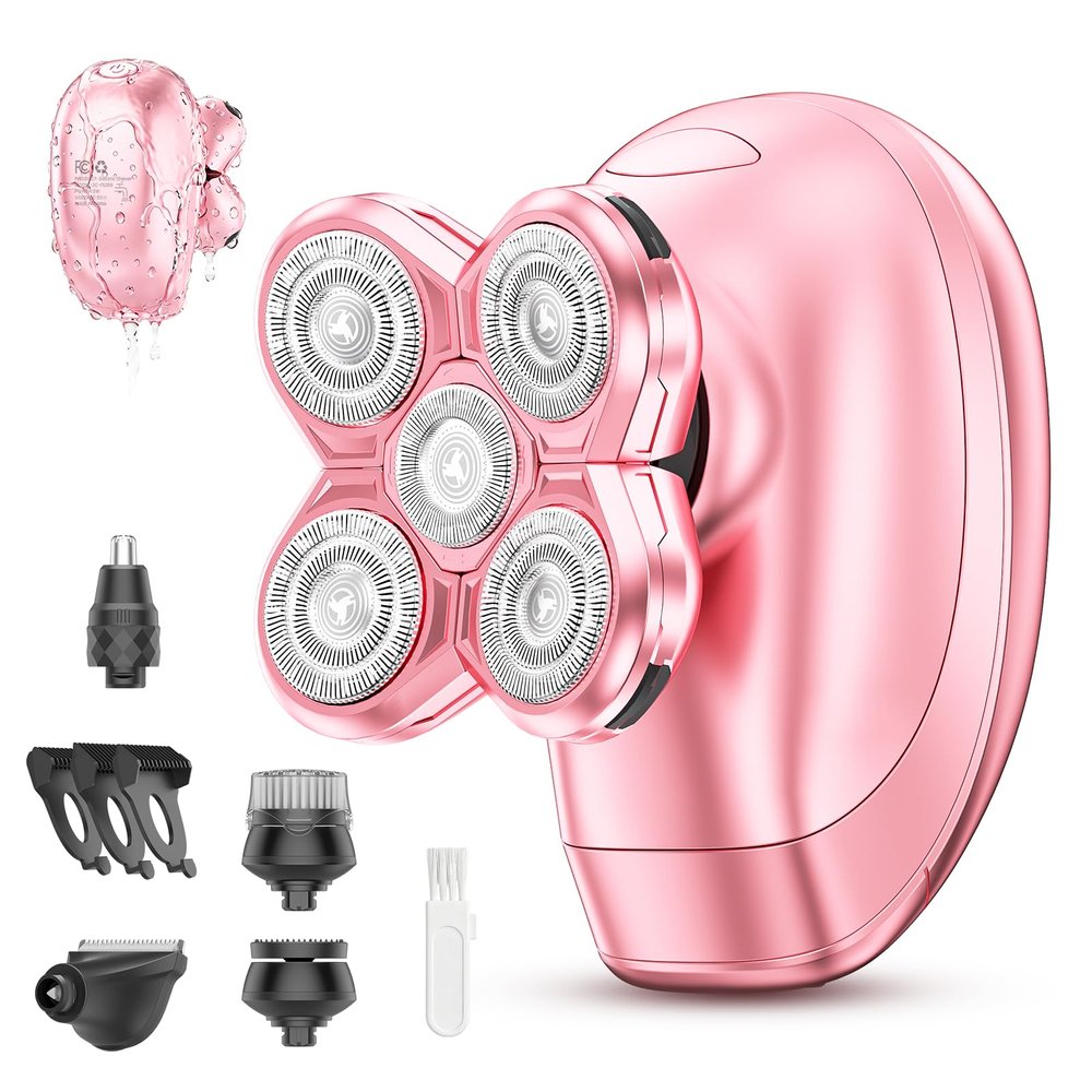 5-in-1 Electric Razors for Women, Portable Electric Shavers for Full Body, Waterproof Wet/Dry, Rechargeable Hair Remover for Lady Legs, Face, Underarms, Lips, Arms