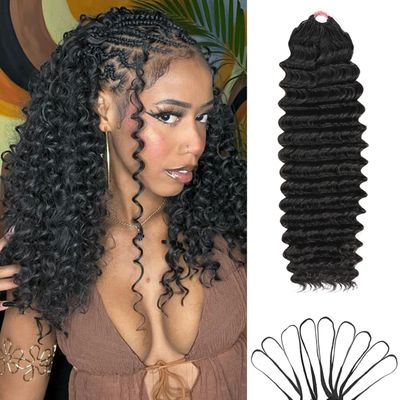 Human Crochet Hair for Black Women Deep Wave Invisible Miracle Knots Crochet Human Hair 14 Inch 120g Pre-Separated Feather Lightweight Reusable Crochet Hair Extensions Natural Black