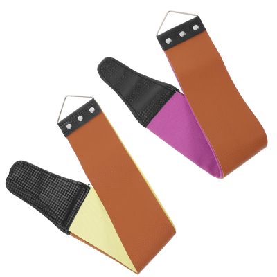 OKUMEYR 2 Pcs Manual Razor Strop Dual-sided Sharpening Belt Fabric and Artificial Leather Final Sharpening Tool Practical Razor Sharpener Strap for Barber Shop and Home Use Random Color