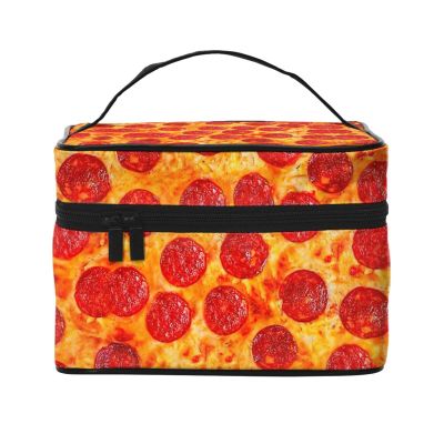 hgnblsip 3d Pizza Pepperoni Print Travel Makeup Bags For Women And Portable Tote Cosmetic Case With Carry Handle Toiletry Accessories Storage Organizer Bags