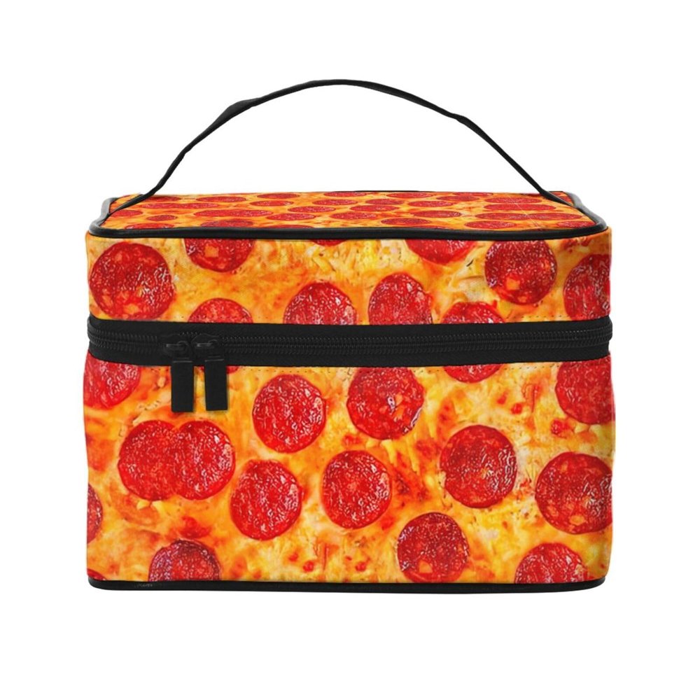 hgnblsip 3d Pizza Pepperoni Print Travel Makeup Bags For Women And Portable Tote Cosmetic Case With Carry Handle Toiletry Accessories Storage Organizer Bags