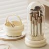 Hamwesh Makeup Brush Cleaner, Makeup Brush Cleaner Bowl With Dust Proof Lid And Dual Texture Cleaning Zone, Holder For Dressing Table Room Travel (Cream White) view 3
