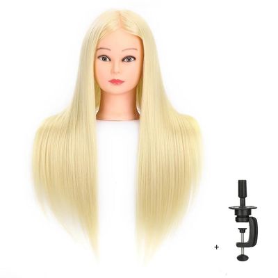 Head Hair 24"-26" Synthetic Fiber Hair Styling Training Manikin Cosmetology Head Braiding Hair Styling Hairdresser Training Model for Cutting Braiding - With Clamp Stand rice white