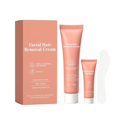 Facial Hair Remover Cream Set, Gentle Depilatory Cream with Soothing Repair Lotion for Women Upper Lip Chin Sensitive Skin 50g+10g Set(1pcs)