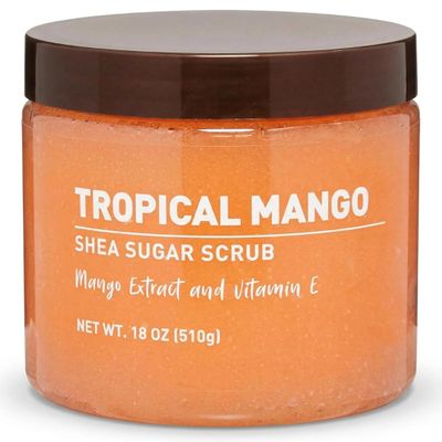 Body Scrub - Tropical Mango Shea Sugar Scrub, 18 oz Exfoliating Body Scrub with Shea Butter - Smooth & Glowing Skin
