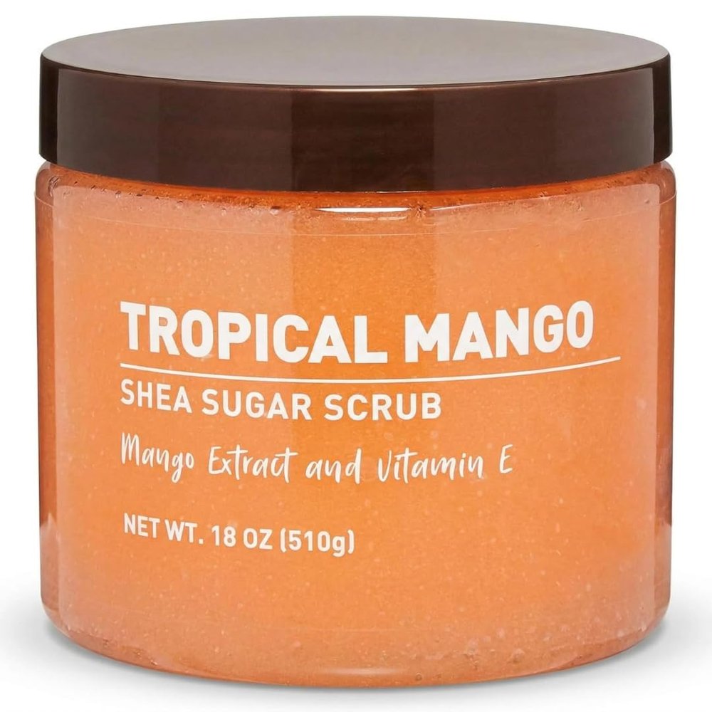 Body Scrub - Tropical Mango Shea Sugar Scrub, 18 oz Exfoliating Body Scrub with Shea Butter - Smooth & Glowing Skin