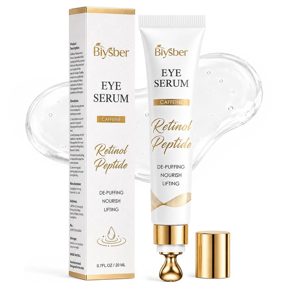 Under Eye Serum for Puffiness & Dark Circles: Caffeine Retinol Peptide Eye Serum for Fine Lines and Wrinkles, Hydrating Daily Eye Care for Women Over 30, 0.7 fl oz