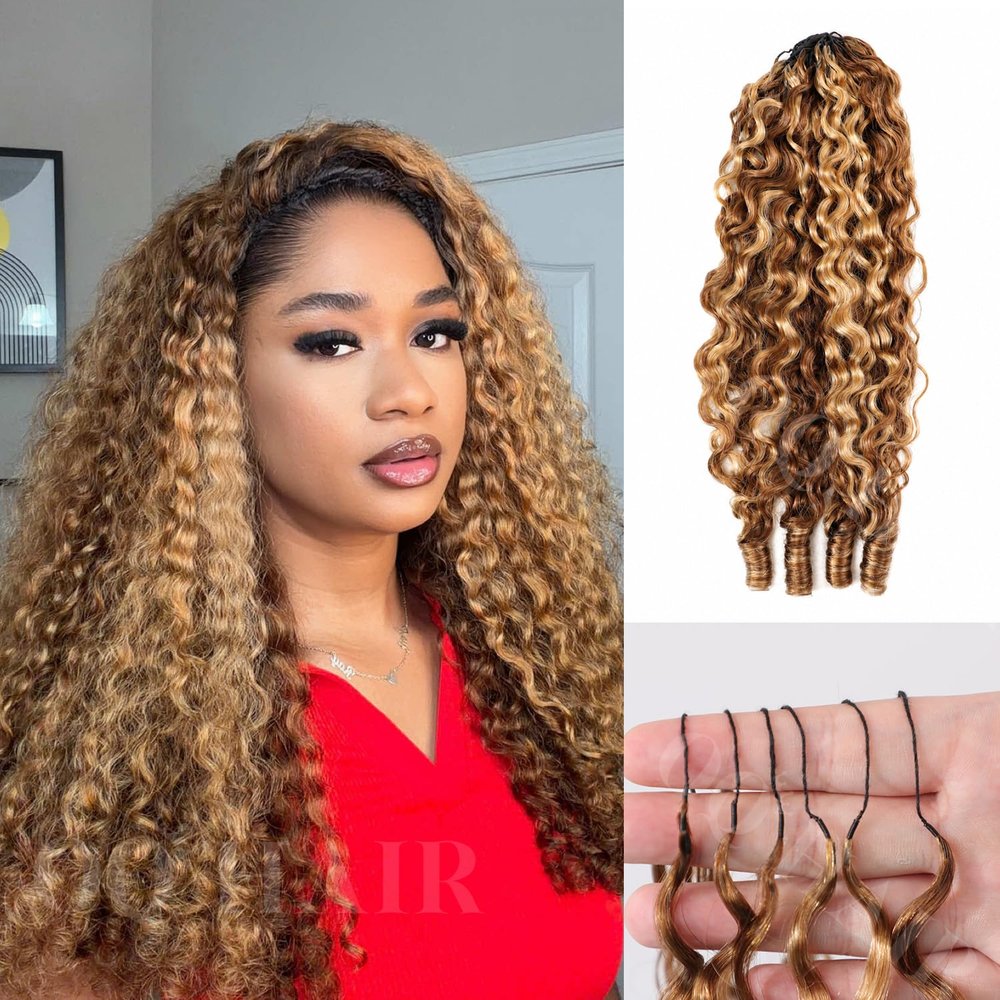 OQ HAIR 4/27 Ombre Highlight Burmese Curly Feather Crochet Hair 16 Inch 50g