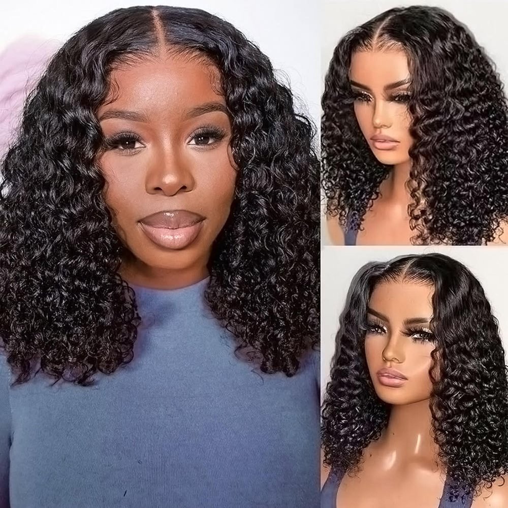 HAVI KING 16 Inch 13x4 Deep Wave Short Bob Human Hair Lace Front Wig