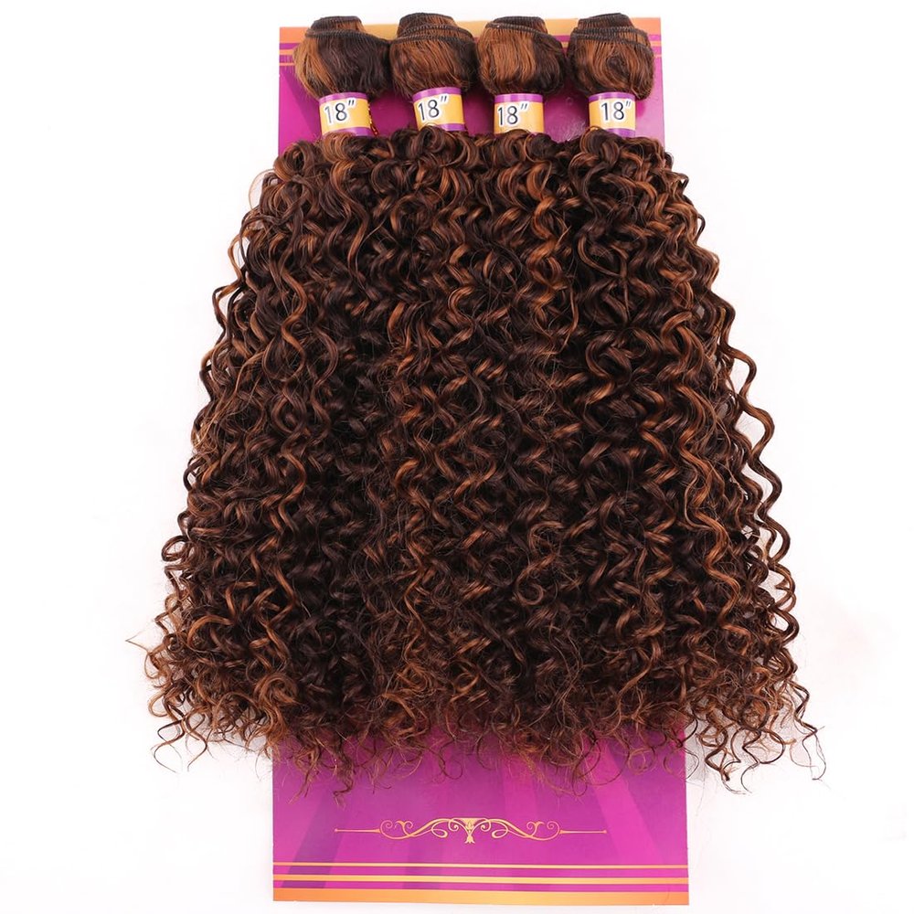ZHENLISI Afro Kinky Curly Bundles Synthetic Hair Bundle Honey Blonde Ombre Brown Quick Weave High Temperature Fiber Curly Synthetic Hair Extensions for Women 18 Inches 4Pieces (Color P4/30)