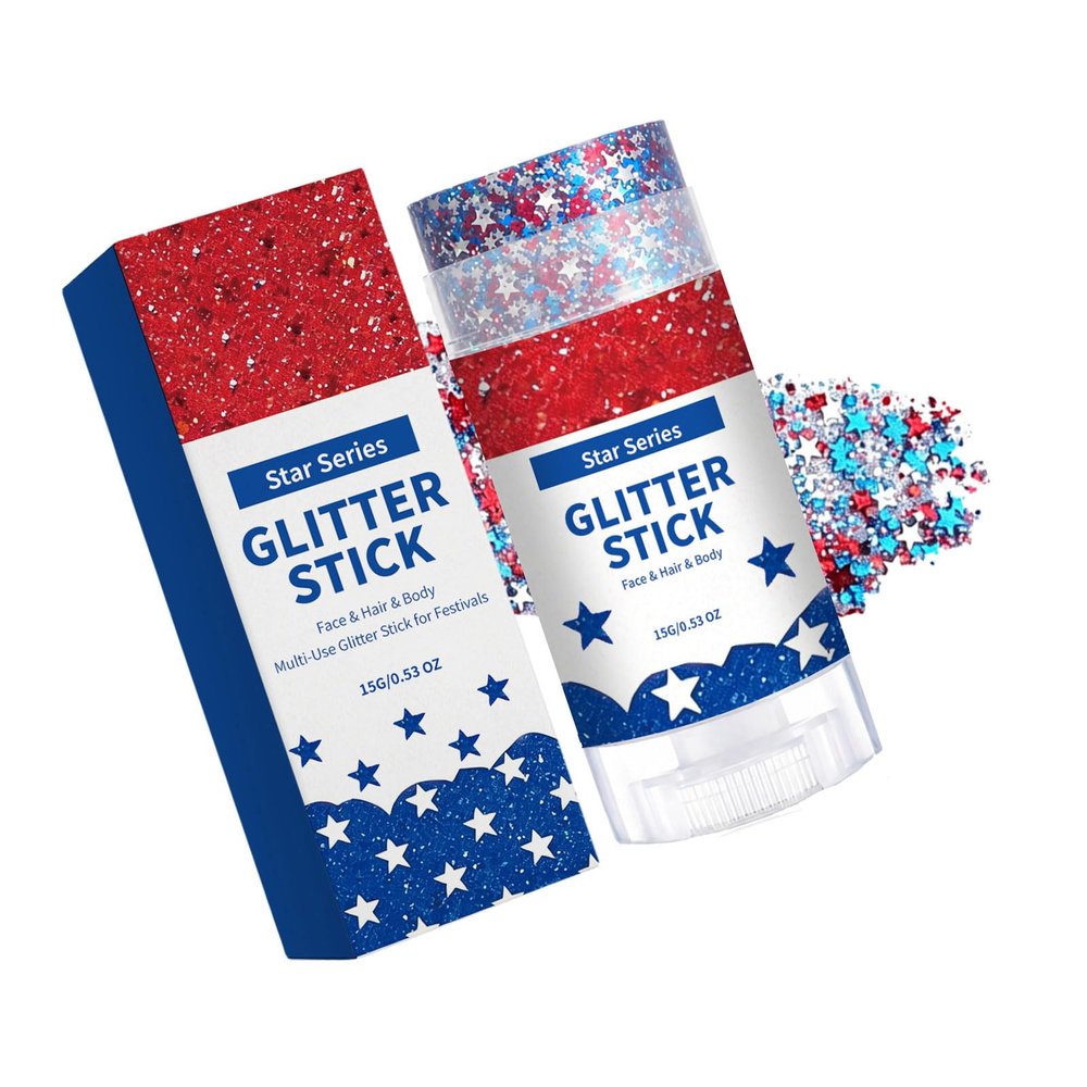 Fourth of July Glitter Stick, Sparkle Red White and Blue Face Hair Body Glitter, Body Glitters Stick for Women-Kids,Waterproof-Glitters Makeup for 250th Independence Day Anniversary