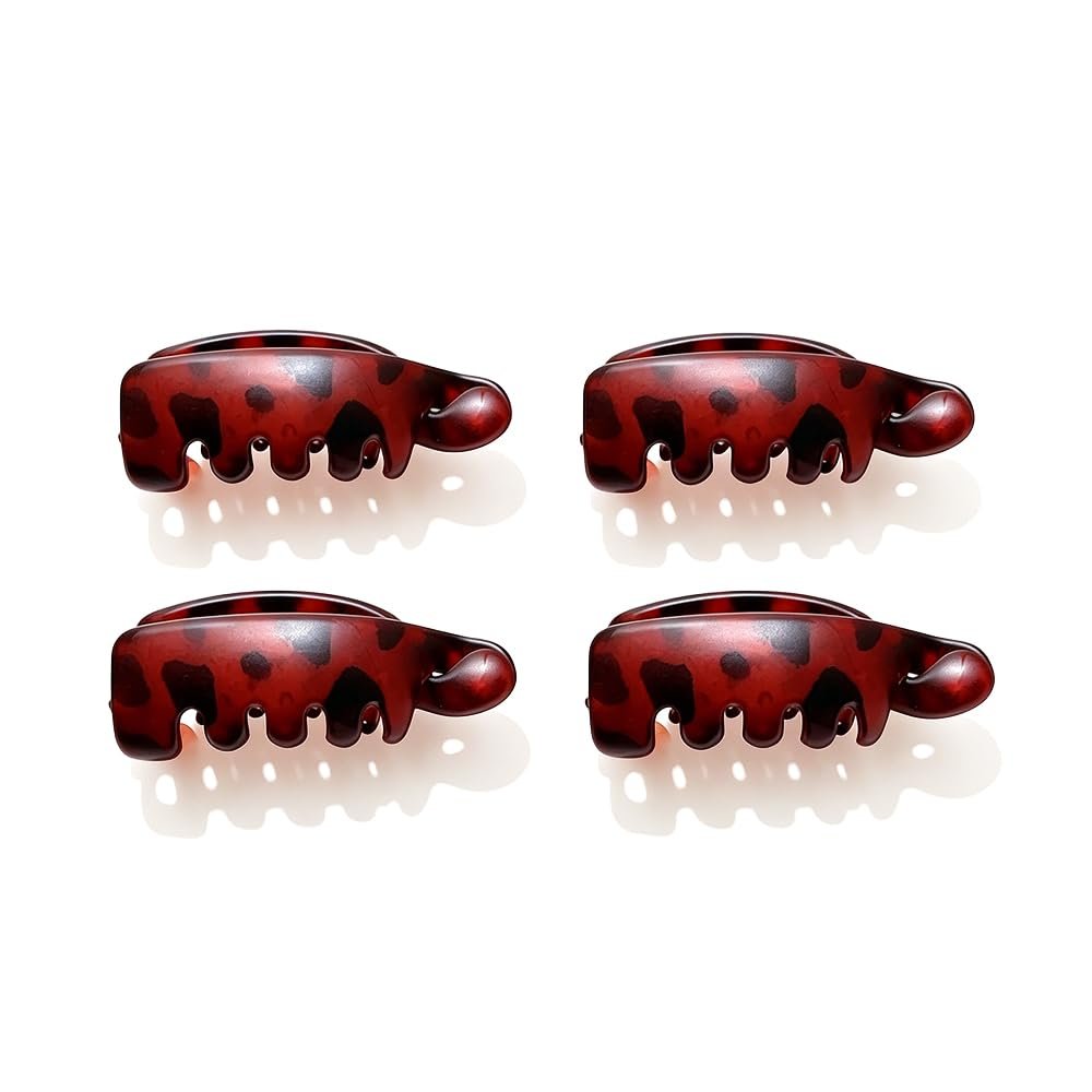 Women's 4 Non-Slip Banana Hair Clips, Small Matte Banana Hair Clips for Women, Strong Hold Oval Ponytail Clips, Vintage Hair Accessories (Red)