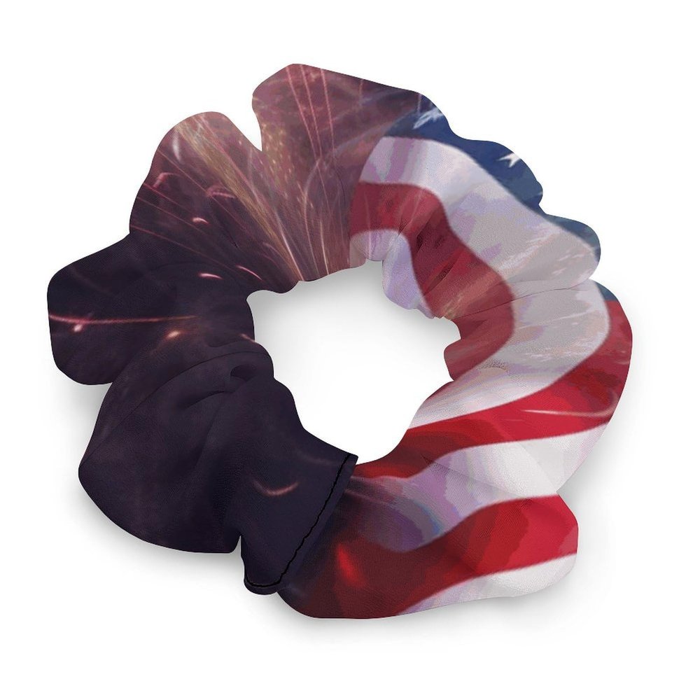 Firework American Flag 4Th of July Scrunchies for Women Chiffon Hair Ties Fashion Soft Ties And Bands Elastic Ponytail Holders No Damage Hair Accessories