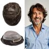 WigVivid Men's Toupee Human Hair Replacement System, Durable Fine Mono Hair Pieces for Men, French Lace Front Bleached Knots Poly Skin PU 69-120% Density #3 Dark Brown view 1