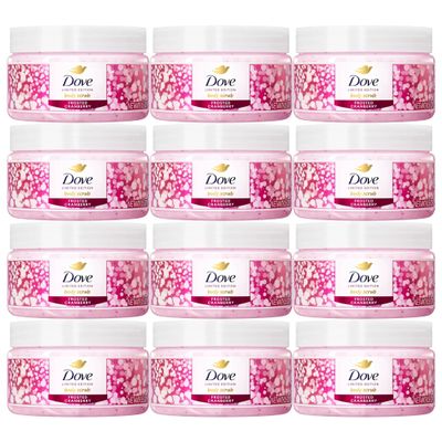 Dove Frosted Cranberry Body Scrub, Moisturizing Exfoliating Body Polish with Sweet Cranberry, Vanilla & Citrus Scent, 3.5 oz Jars, 12 Pack