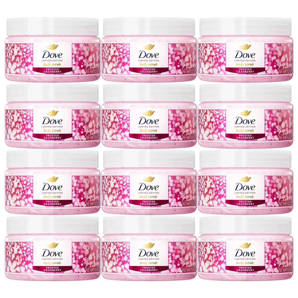 Dove Frosted Cranberry Body Scrub, Moisturizing Exfoliating Body Polish with Sweet Cranberry, Vanilla & Citrus Scent, 3.5 oz Jars, 12 Pack
