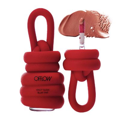 OFFLOW Knot Sleek Blur Tint A03 Tender Peach (0.12oz) - Warm peach color, soft-focus matte finish, smooth even wear, comfortable conditioning, portable keychain design. Ceramide, Niacinamide.