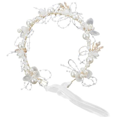 Homoyoyo Golden Bridal Headband with Pearl Flower Design, Alloy and Ribbon Material, Delicate Workmanship and Decorative Effect, for Wedding and Daily Life Accessories