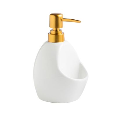 Body Wash Dispenser Refillable Dishwashing Liquid Dispenser for Kitchen Sink Soap with Gold Pump Aesthetic Bathroom Decor(White)