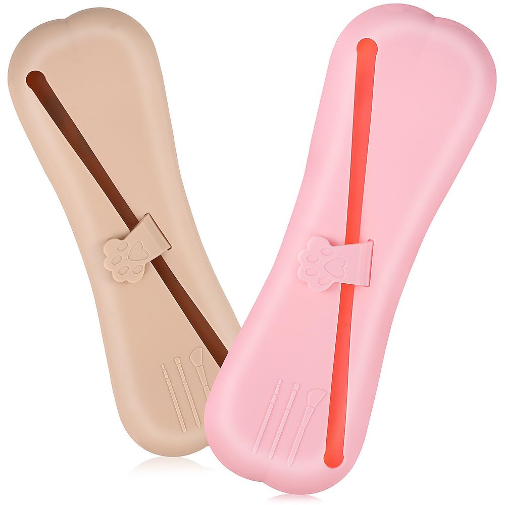 ARTIBETTER Silicone Travel Makeup Brush Bags Button Closure with Inclined Openings and 2 Pcs Compact Cosmetic Brush Holders for Business Trips