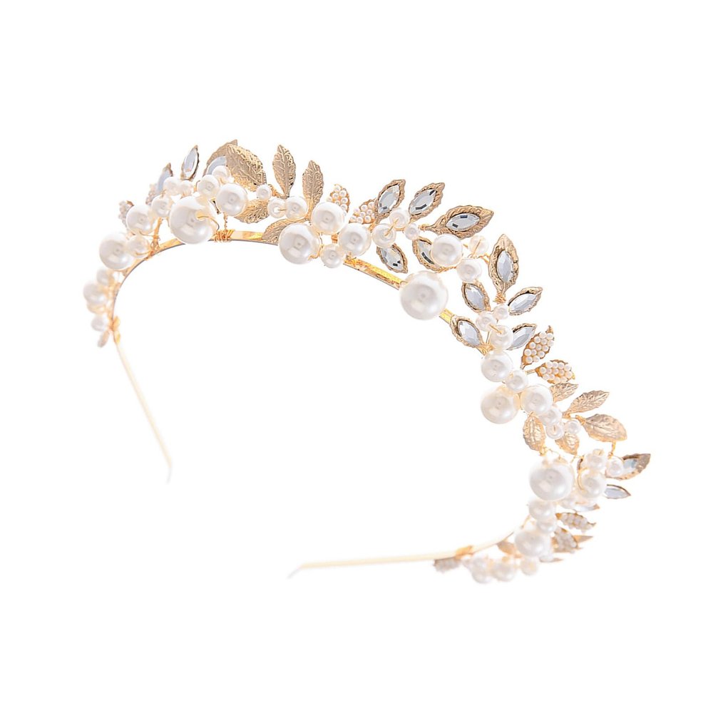 YWLUUOO Sparkling Rhinestones Pearls Hair Accessory Elegant Headpiece Rhinestones Hairband for Formal Event Bridal Jewelry Gold Headband with Pearls