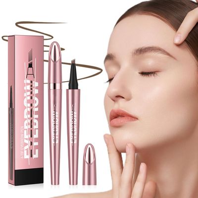 Microblading Eyebrow Pencil, 4-Tip 3D Waterproof Eye Brow Pencils for Women (Dark Brown)