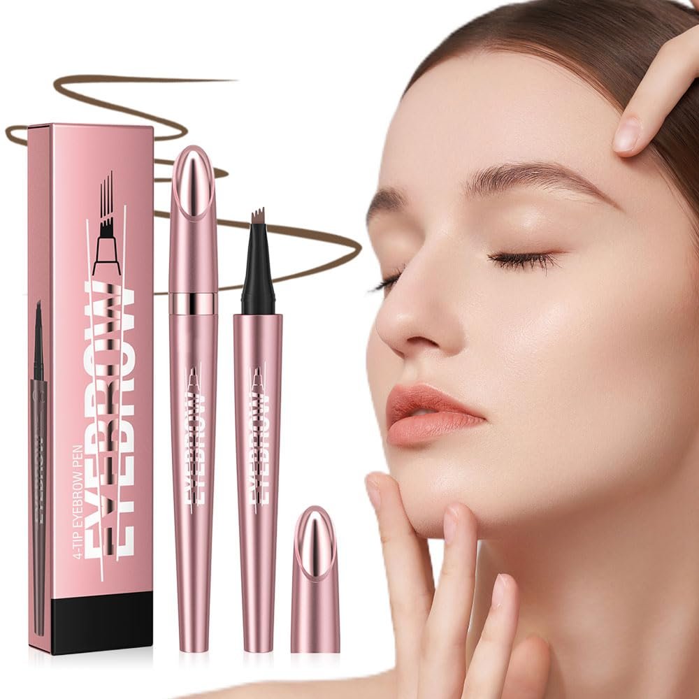 Microblading Eyebrow Pencil, 4-Tip 3D Waterproof Eye Brow Pencils for Women (Dark Brown)