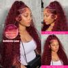 VAIDSOUE 250 Density Burgundy Wig Human Hair 22 Inch 13x6 Deep Wave Lace Front Wigs Human Hair HD Transparent Lace Frontal Wig Pre Plucked Deep Curly Red Colored Wig for Women view 3
