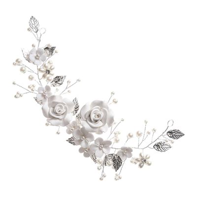 WRITWAA Elegant Wedding Headband for Brides Lightweight Bridal Hair Vine with Pearls Copper and Polymer Clay Material for Evening Events and Parties