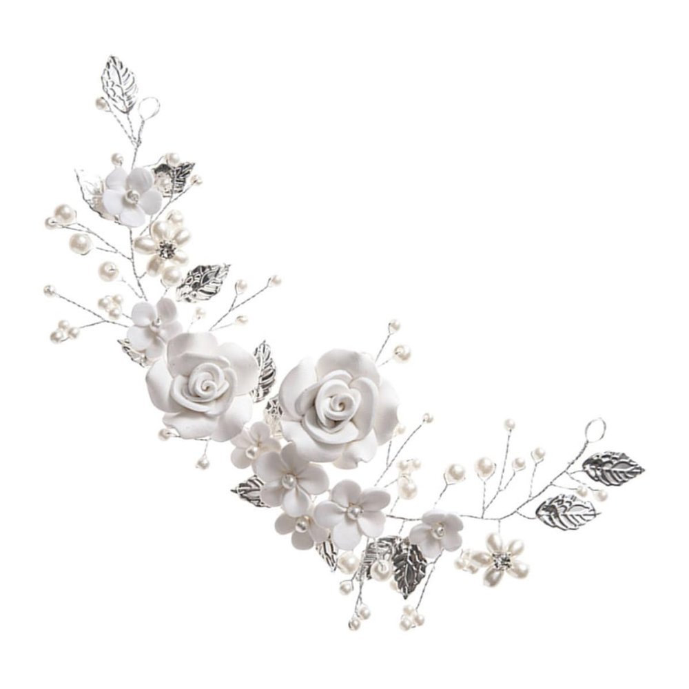 WRITWAA Elegant Wedding Headband for Brides Lightweight Bridal Hair Vine with Pearls Copper and Polymer Clay Material for Evening Events and Parties