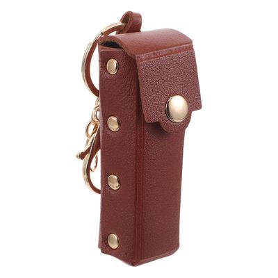 ARTIBETTER Vintage Pu Lipstick Holder Keychain with Metal Clip, Multifunctional Protective Sleeve for Lip Gloss and Lip Balm, Stylish Brown Portable Lipstick Organizer Bag for Travel