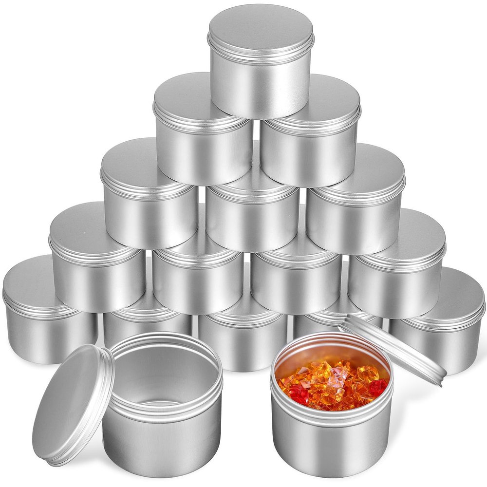 PATKAW 20 Pcs round Aluminum Tin Containers with Lids 100ml Capacity Silver Empty Candle Jars Salve Containers Easy to Open and Close for Candy Storage and Treasure Storage